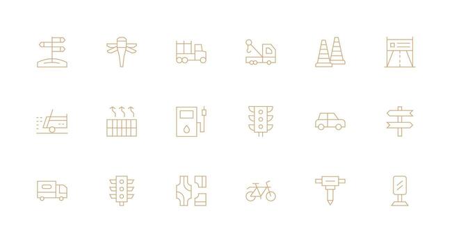 Road featuring 18 Icons in Minimal Line Design Fully Editable Icon Set for Web vector