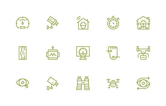 Monitoring Icon Set with 15 Regular Line Graphics Icon Pack for Various Themes vector