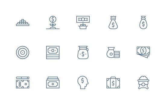 15 regular línea vectores para riqueza tema funcional icono serie