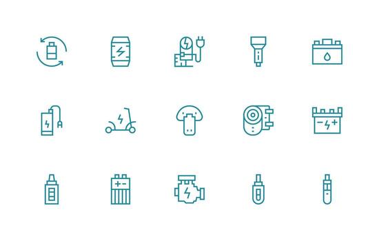 15 Regular Line Vectors for Battery Theme UI and UX Focused Icon Collection