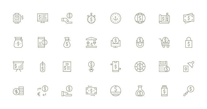 Dollar Design Icons featuring 32 in Thin Line Style Clean Set for Layout Prototypes vector