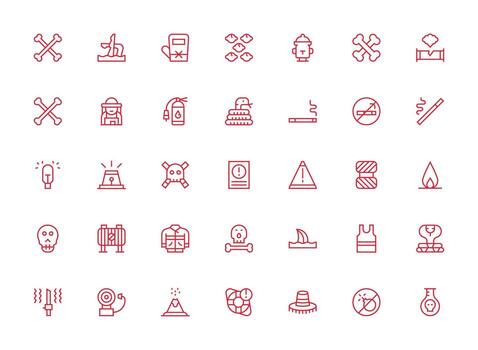 Hazard Visual Pack containing 35 Regular Clean Line Icons Quick Access Icons for UI Development vector