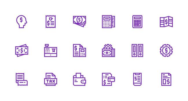 Strong Stroke Line Icons from Accounting Set with 18 Vectors Complete Icon Bundle for Web Design