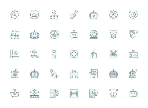 automatización diseño íconos presentando 35 en ligero línea estilo optimizado icono paquete para digital productos vector