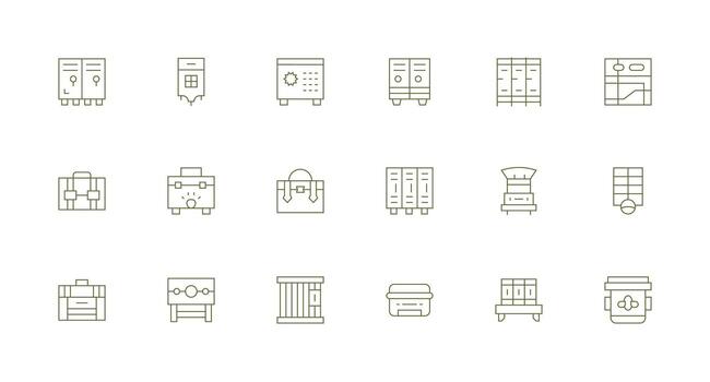 Locker Visual Pack containing 18 Minimal Line Icons Customizable Icon Series for Mobile Screens vector