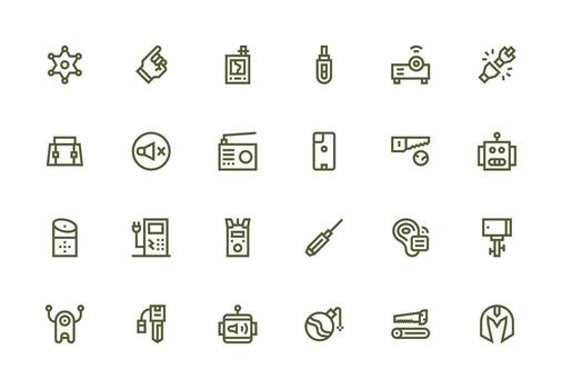Gadget Design Icons featuring 24 in Thick Line Line Style All Device Compatible Icon Set vector