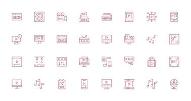 32 Delgado línea vectores para reproducción tema digital producto íconos para rápido entrega