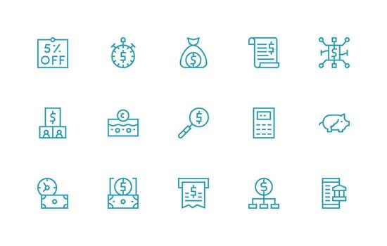 15 regular línea vectores para presupuesto tema ui y ux enfocado icono colección