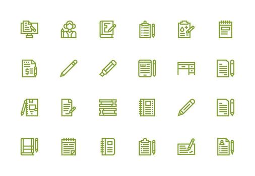 Writing Set with 24 Thick Line Line Icons Design Ready Icon Set for Teams vector
