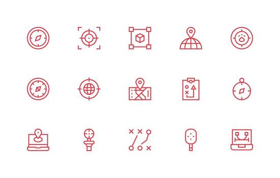 Positioning Icon Set with 15 Regular Line Graphics Design Icon Pack vector