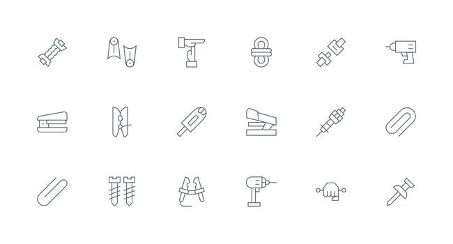 Fastening Icon Set with 18 Minimal Line Graphics Functional Icon Series vector