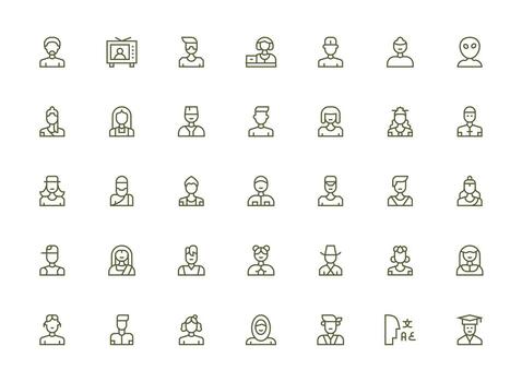 Regular Clean Line Style Avatar Icons with 35 Vectors Responsive Icon Set for Flexible Layouts