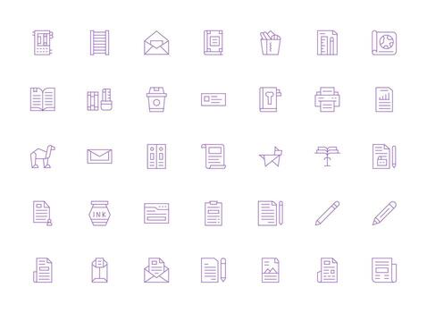 Light Line Style Paper Icons with 35 Vectors Detailed Icon Collection for Design Systems