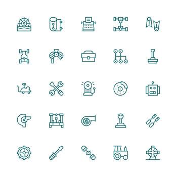 Mechanical Set with 25 Medium Stroke Outline Icons All Device Compatible Icon Set vector