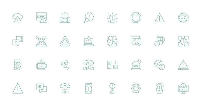 32 Delgado línea estilo íconos desde problema colección icono colección conjunto vector