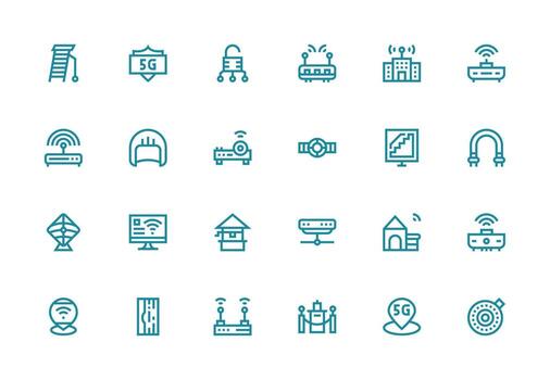 Access Point Icon Set with 24 Thick Line Line Graphics Line Icon Collection vector