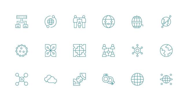 Interconnected Design Icons featuring 18 in Minimal Line Style Pixel Perfect Icons for Modern Apps vector