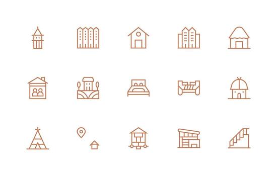 15 Icons for Dwelling in Regular Line Format Simple Icons for Interface and Wireframes vector