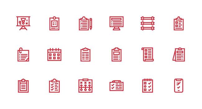 Tareas icono conjunto con 18 fuerte carrera línea gráficos organizado icono paquete para rápido acceso vector