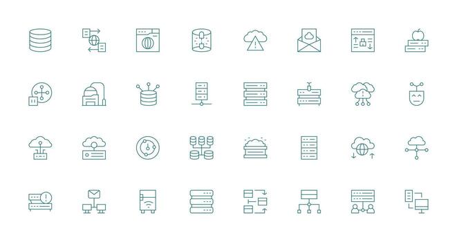 32 Delgado línea íconos para servidor gráficos icono conjunto para aplicaciones vector