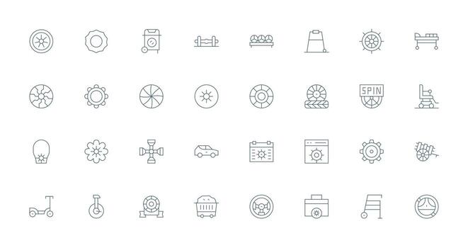 Wheel featuring 32 Icons in Thin Line Design Icon Set for Web vector