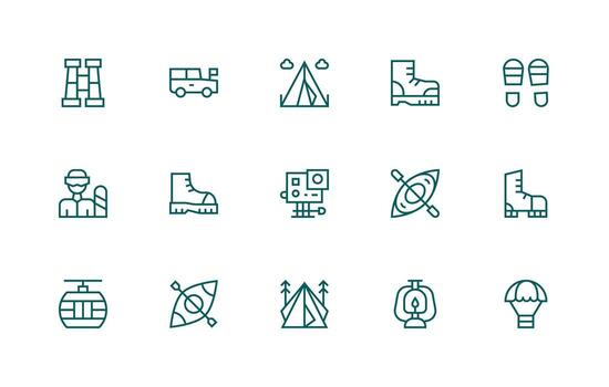 Adventure Design Icons featuring 15 in Regular Line Style Neat Icon Set vector