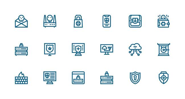 Cybersecurity Icon Set with 18 Strong Stroke Line Graphics Flexible Icon System for Web Interfaces vector