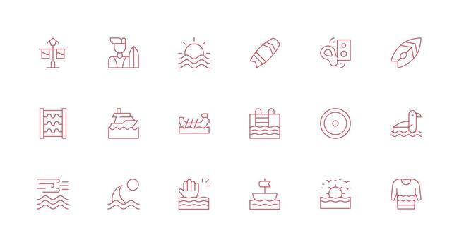 Waves Design Icons featuring 18 in Minimal Line Style Reusable Icon Set vector
