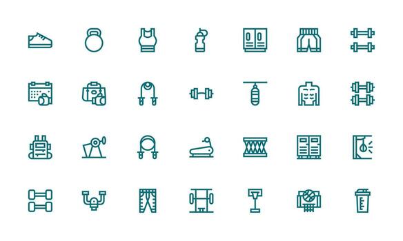 negrita línea íconos desde gimnasio conjunto con 28 vectores flexible icono sistema para web interfaces