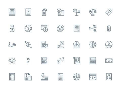 costo icono conjunto con 35 regular limpiar línea gráficos icono colección conjunto vector