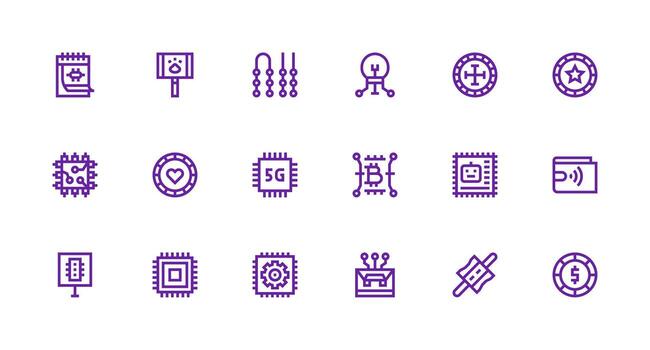 Chip Icon Set with 18 Strong Stroke Line Graphics Flexible Icon System for Web Interfaces vector