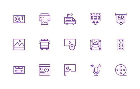 Regular Line Icons from Media Set with 15 Vectors Reliable Icons for All Interfaces
