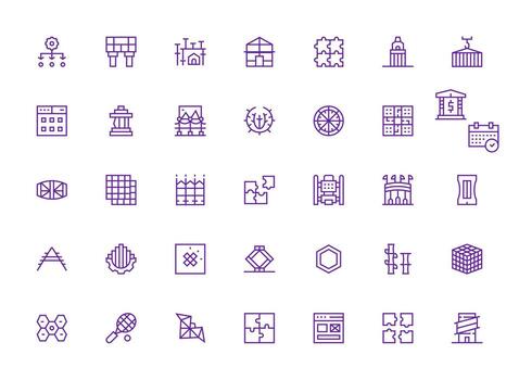 Framework Design Icons featuring 35 in Regular Clean Line Style Icon Set for Apps vector