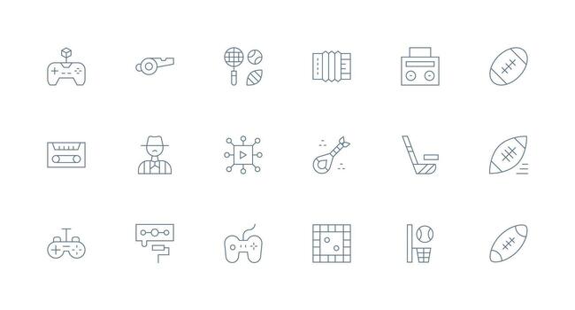 Player Icon Set with 18 Minimal Line Graphics Pixel Perfect Icons for Modern Apps vector