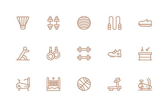 Physical Activity Design Icons featuring 15 in Regular Line Style Icon Set for Apps vector