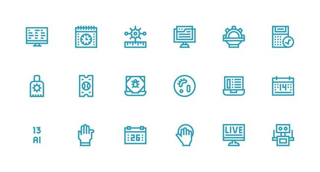 programa presentando 18 íconos en fuerte carrera línea diseño píxel Perfecto icono conjunto vector