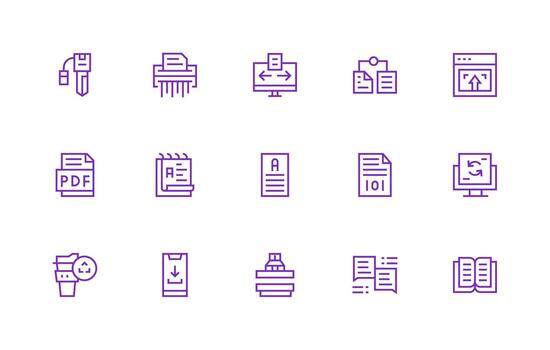 15 Digital File Icons in Regular Line Aesthetic Pixel Perfect Icon Set vector