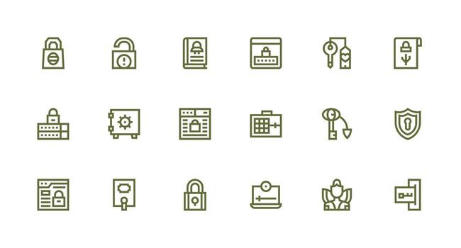 18 Strong Stroke Line Designs for Password Icons UI and UX Focused Icon Collection vector