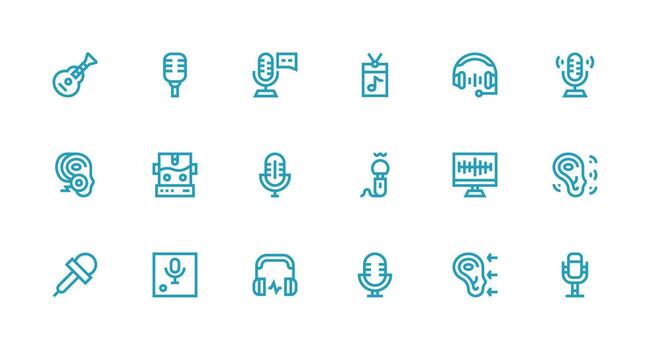 Sound Recording Icon Set with 18 Strong Stroke Line Graphics Neat Icon Set vector