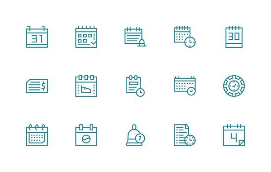 Due Date Icon Set with 15 Regular Line Graphics Organized Glyph Icons for Fast Design vector