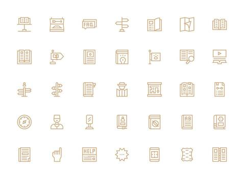 Guide Icon Set with 35 Regular Clean Line Graphics Essential Icon Collection vector