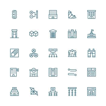 Medium Stroke Outline Style Structure Icons with 25 Vectors Simplified Icon Pack for Visual Tools