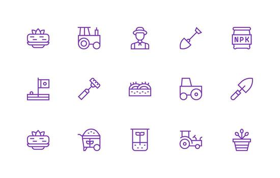 Regular Line Style Soil Icons with 15 Vectors Web Icon Collection