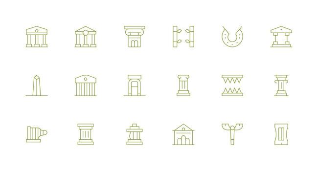 Pillar Icon Set with 18 Minimal Line Graphics Full Icon Library for UI Designers vector