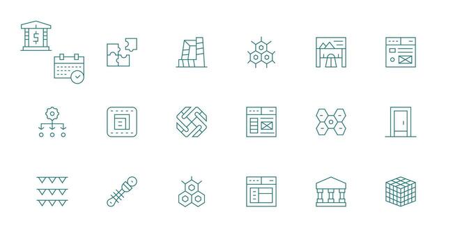 Framework Icon Collection with 18 Minimal Line Designs Organized Glyph Icons for Fast Design vector