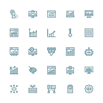 Analytics Icon Set with 25 Medium Stroke Outline Graphics Clear and Concise Icon Set Collection vector