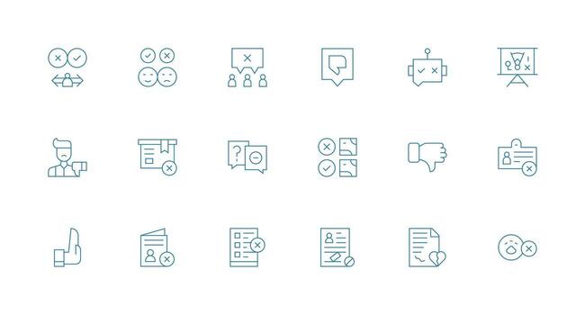 18 Minimal Line Icons for Rejection Graphics Professional Icon Set vector