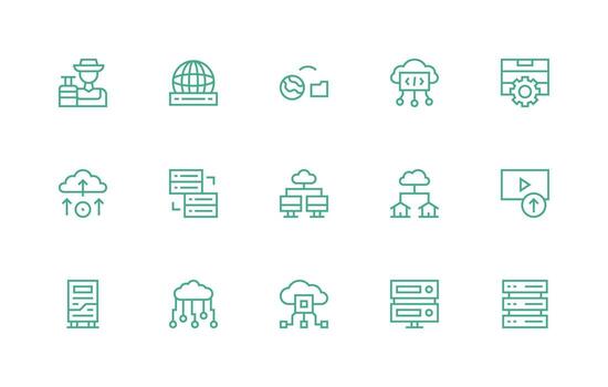 Regular Line Style Hosting Icons with 15 Vectors Editable Icon Collection