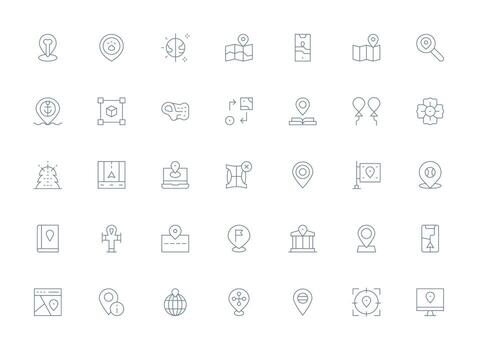 Coordinates Icon Collection with 35 Light Line Designs Complete Icon Bundle for Web Design vector