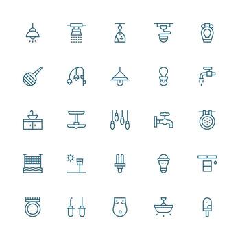 Fixture Icon Set with 25 Medium Stroke Outline Graphics All Device Compatible Icon Set vector
